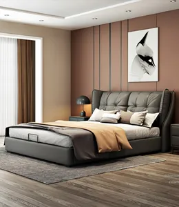 CBMmart热卖床架带床头板黑色皮革床套家具卧室