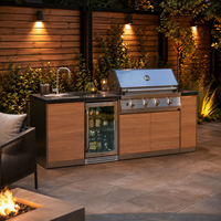 Ensemble de meubles de cuisine d'extérieur en acier inoxydable 304 avec réfrigérateur, barbecue, évier et auvent en alliage d'aluminium