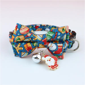 Gran oferta, delicado <span class=keywords><strong>collar</strong></span> de cachorro de gato de poliéster ajustable con estampado de estilo navideño y colgante, accesorio para mascotas de varios estilos - Product Image 5
