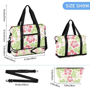Custom Recycled Eco Friendly <b>Small</b> Hibiscus Print Overnight <b>Bag</b> Expandable Foldable Sports Gym <b>Women</b> <b>Duffle</b> <b>Bag</b> - Product Image 2