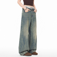 Ensemble de jeans en denim pour homme, nouveau style, denim délavé rétro américain, pantalon décontracté ample à jambes larges pour homme