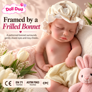 Custom 13 Inch Silicone <b>Reborn</b> Baby <b>Doll</b> Sleeping Newborn Cream Ruffle Bonnet Lifelike Hand Painted Soft Toy Educational - Product Image 1