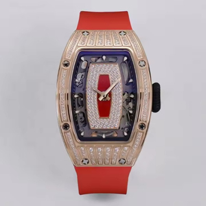 High-quality Rose Gold Diamond-set Mechanical Watch With <b>Red</b> Rubber Strap - Product Image 3
