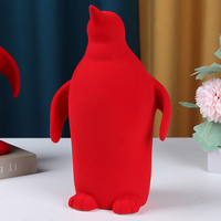 Figurine de pingouin rouge en céramique, mignonne et moelleuse, 10 pouces, finition velours, statue animale pour salon, étagère, table, décoration intérieure, ornement