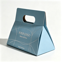 Boîte en carton ondulé couleur unie avec poignée portable, imprimée en dégradé, pour collection d'échantillons de cosmétiques et de produits de beauté