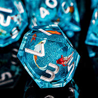 Jeu de dés à noyau liquide-Dés en forme de dragon tranchants en forme de poisson bleu en résine compatibles avec les jeux de rôle D & D fabriqués à la main