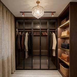 Armoire sur mesure BALOM, design moderne, luxe, bois, porte en verre, poignée dorée, rangement intégré, meubles - Product Image 3