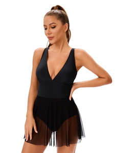 Traje de baño de talla grande transpirable ecológico con diseño de espalda recortada con estampado de patrón sólido para mujer europea americana - Product Image 5