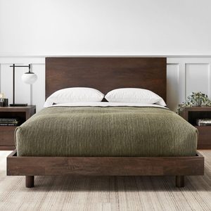 Solid Mango Wood Platform Bed <b>Frame</b> Natural Finish Wooden Bed King Queen Size Rustic Bedroom Furniture for Home Hotel Use - Product Image 1
