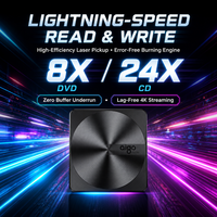 Drive DVD CD Eksternal USB 3.0 Tipe-C Terintegrasi Kabel Ganda, Ultra Tipis, Bertenaga Bus, Pembaca/Penulis Optik untuk Komputer Laptop PC