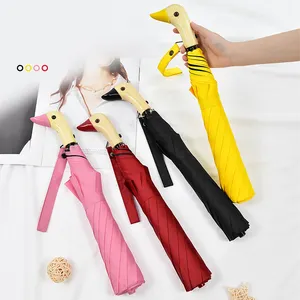 DD2675 Compact 2 Fold Umbrellas for Girls Kids Gifts Steady Paraguas Rain Cute Duck Head Handle Design Travel Umbrella