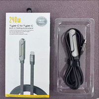 Câble de charge invisible 2-en-1 avec support multi-angles réglable Type C, charge rapide 240W, 1,5 m