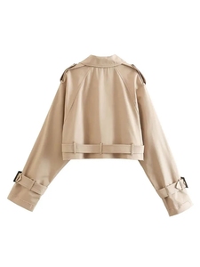 Haute qualité printemps Streetwear à manches longues avec ceinture bouton unique <span class=keywords><strong>court</strong></span> femmes recadrée <span class=keywords><strong>Trench</strong></span> <span class=keywords><strong>kaki</strong></span> revers vestes manteau - Product Image 2