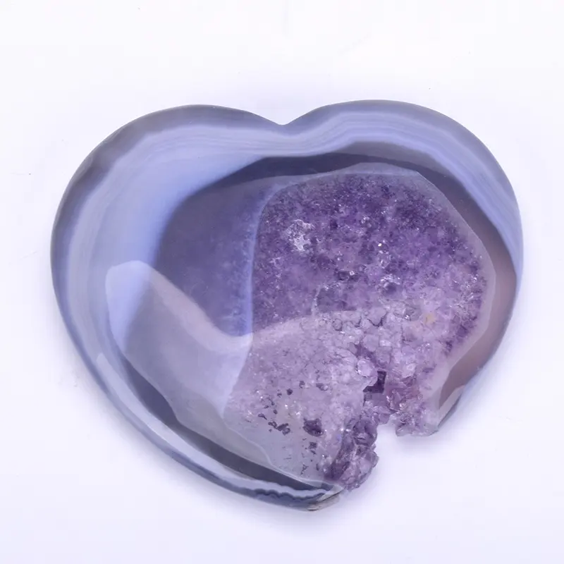 Natural Ágata Geode de Cristal de Quartzo Rosa Esculpida e Polida À Mão Coração Amor Coração Pedra Preciosa Escultura