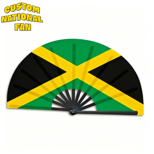 Éventails pliables portables personnalisés avec drapeau national de la Jamaïque, qualité durable, parfaits pour les événements sportifs et les scènes de soutien sportif - Product Image 1