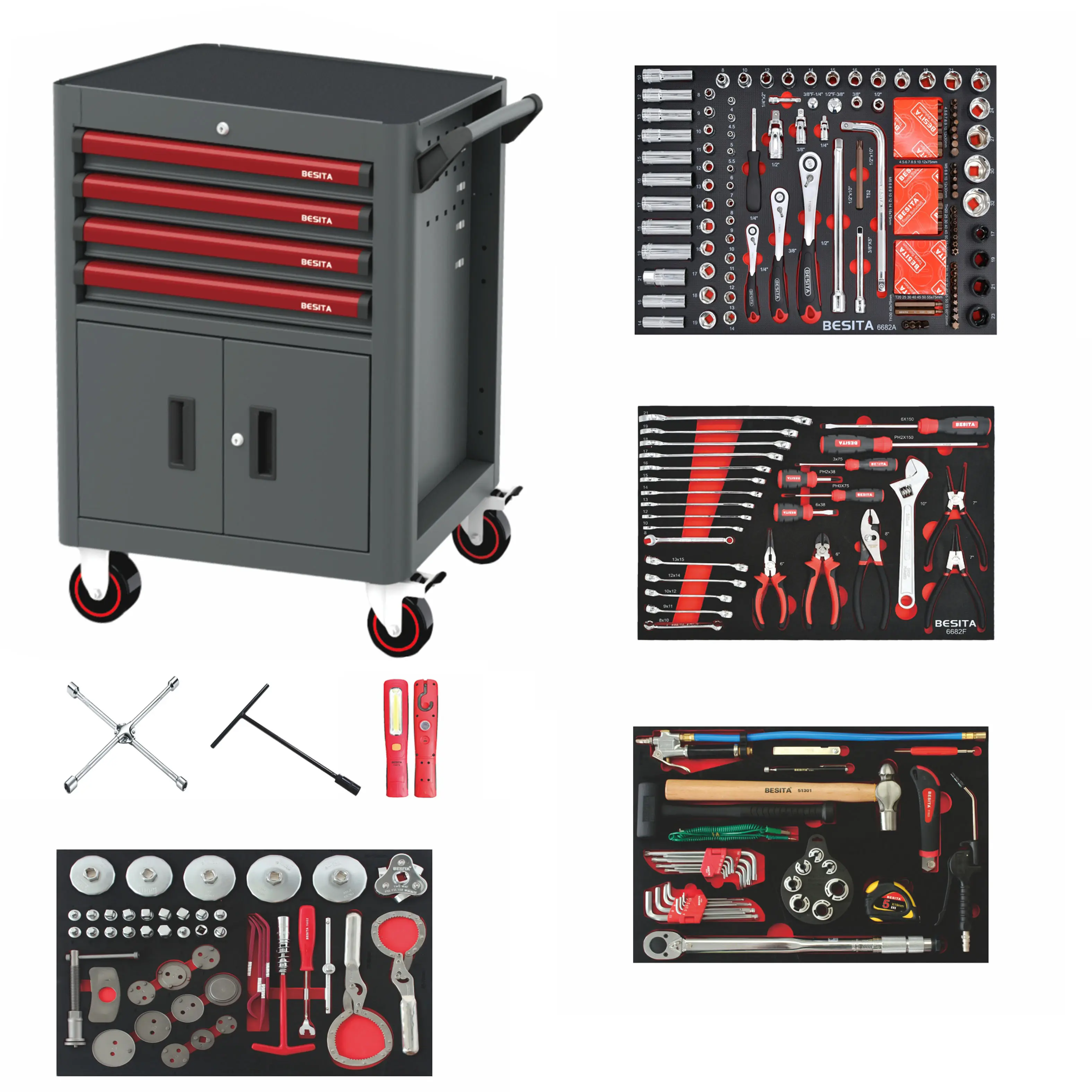 BESITA-caja de armario con carrito de herramientas, juegos de herramientas manuales para vehículos, reparación y mantenimiento rápidos, gran oferta