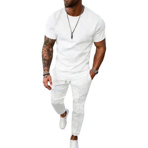 Ensemble de survêtement pour homme 2 pièces, sweat-shirt à manches courtes, pantalon de jogging, tenue décontractée d'été respirante - Product Image 1