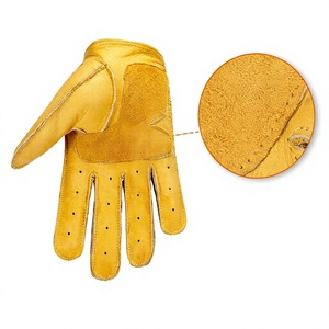 Yellow Leather Full Finger Gym <b>Gloves</b> with Button Closure Breathable Weight Lifting Men's Fitness <b>Gloves</b> - Product Image 5