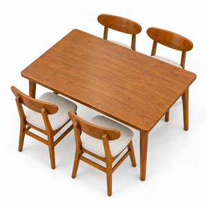Juego de Mesa de Comedor de Madera Estilo Moderno de Mediados de Siglo con 4 Sillas Acolchadas con Respaldo Sólido para el Hogar - Product Image 1