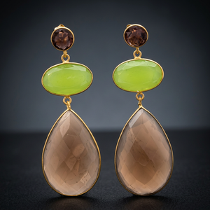 Pendientes Colgantes de Plata de Ley con Baño de Oro y Gema Hidroincrustada Gris Verde Mar Ahumado, de Moda, para Aniversario, Joyería de Moda al por Mayor - Product Image 3