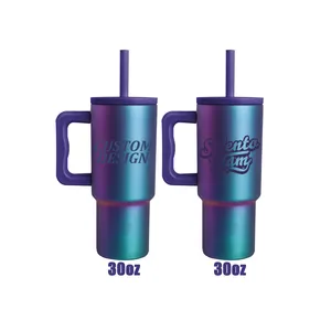 OEM yeni basit Model 40Oz Quencher Tumbler paslanmaz çelik termal kahve fincan Oin kaplama yağı altın pipetli bardak