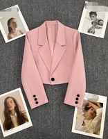 Pakaian mode baru penjualan laris jaket warna Solid lengan panjang wanita jaket kerah lipat