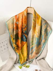 Pañuelo <span class=keywords><strong>de</strong></span> Seda Auténtica <span class=keywords><strong>de</strong></span> 90x90cm, Diseño Geométrico Vintage, Ligero y Transpirable, para Mujer, Tendencia 2025 - Product Image 5