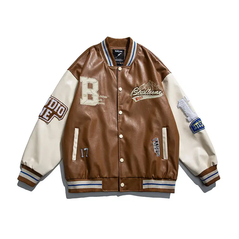 2022 Spring Men's Baseball Jacket Campus Fashion Decoration Paneling Creative Embroidery Casual Leather Jacket