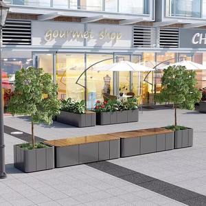 Set Moderno da Esterno in Ferro Battuto con Fioriera in Legno Massiccio e Panchina a 2 Posti per Negozi di <span class=keywords><strong>Tè</strong></span> e Ristoranti - Product Image 4