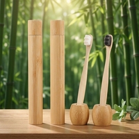 Ensemble de brosses à dents en bambou naturel avec poils souples ondulés nano, support de rangement en bambou, kit de brosses de toilette écologiques pour salle de bain