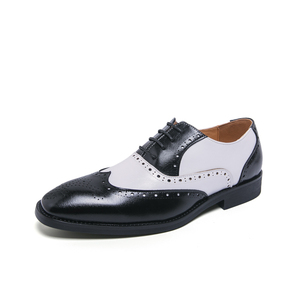 Scarpe Brogue da Uomo Eleganti Oxford Derby Stringate Bicolore in Microfibra Pelle Formale Punta Affusolata Business - Product Image 1