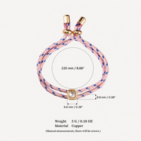 Bracelet tressé ethnique tendance en corde avec pierre naturelle carrée, ajustable, superposable, en acier inoxydable plaqué or, cadeau unisexe