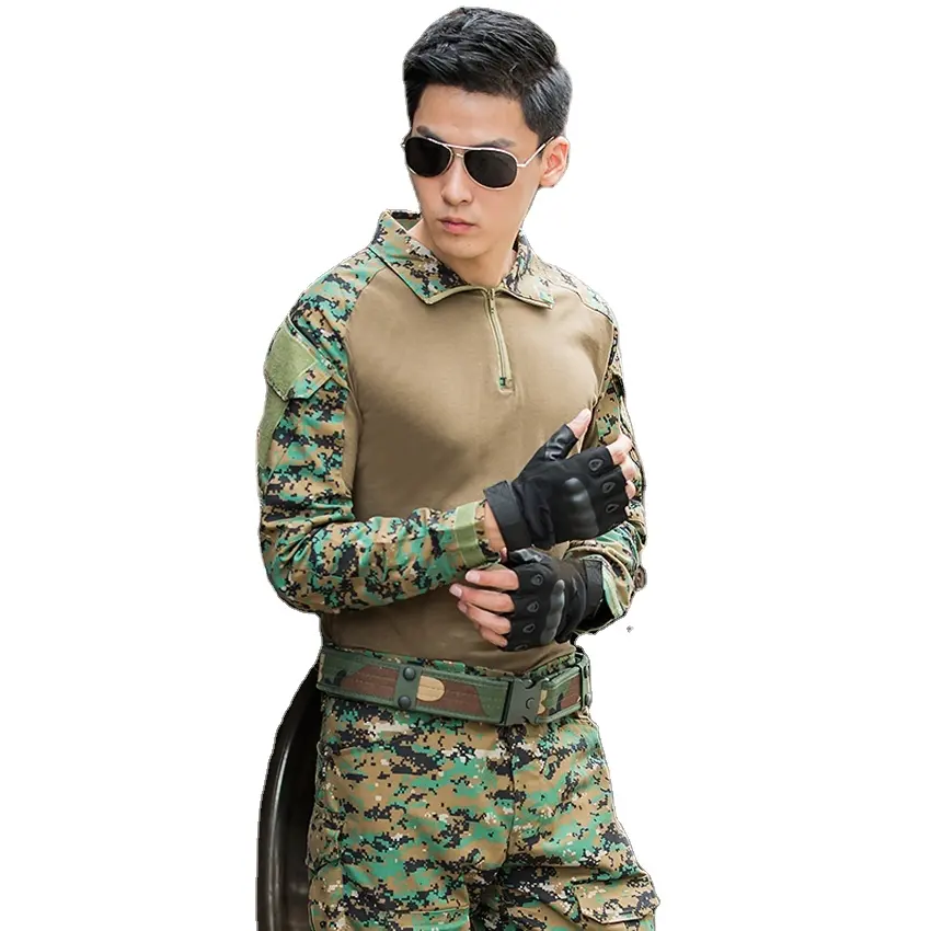 Camouflage grenouille vêtements numérique jungle homme chemise tactique pêche chemises à manches longues randonnée en plein air escalade Trekking chemises