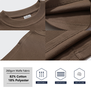 YLS-Camiseta de Color liso para hombre, conjunto de dos piezas de tela de Waffle de 260Gsm de talla grande a juego, <span class=keywords><strong>2022</strong></span> - Product Image 4