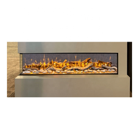 Cheminée électrique miroir 3D en diamant écrasé de 30 à 80 pouces, lit de braise rougeoyant, insert de flamme LED réaliste, cheminée électrique miroir à 3 côtés
