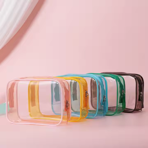 Dompet <span class=keywords><strong>Makeup</strong></span> tahan air bening transparan PVC kualitas tinggi untuk tas kosmetik modis merah muda <span class=keywords><strong>Organizer</strong></span> perjalanan ritsleting - Product Image 3