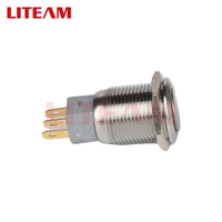 Interruptor de Botón Pulsador Metálico de Cabeza Plana de 30mm, Impermeable y a Prueba de Polvo, con Bloqueo 1NO+1NC y Anillo LED para Maquinaria Pesada