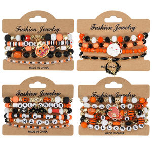 HLC Halloween Pulsera Apilable Multicapa con Murciélagos, Calabazas y Arañas, Hecha a Mano con Cuentas Elásticas de <span class=keywords><strong>Arcilla</strong></span> Polimérica y Cristal, Set de Pulseras para Fiesta - Product Image 2