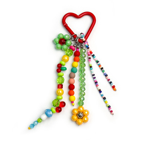 Cute Heart Carabiner Keychain With Rainbow Beaded <b>Tassel</b> Bag Charm Lightweight Plastic Accessory - Product Image 4