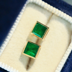 Aazuo 18K Solid Yellow Gold Square <b>Emerald</b> Cut <b>Stud</b> <b>Earring</b> Women's Minimalist Everyday Wear Jewelry Classic Real Gift Wedding - Product Image 2