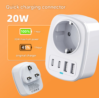 Prise électrique AC/DC standard européenne à 4 sorties, prise de courant avec 2 chargeurs USB Type C rapides pour ordinateur portable, adaptateur de voyage pour UE et Royaume-Uni 5V/3A