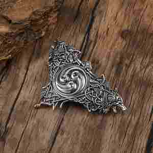 Pinza para el pelo vikinga nórdica celta con doble cabeza de lobo y trébol noruego, accesorio retro nórdico para el cabello - Product Image 5
