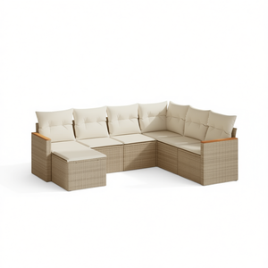 Conjunto de Sofás de Jardín Beige, Mimbre de Ratán PE para Exteriores con Cojines de Espuma de Alta Densidad, Diseño Contemporáneo Impermeable - Product Image 1