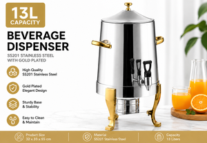 Dispensador de Bebidas de Acero Inoxidable Chapado en Oro de 13L, Dispensador Comercial de Café, Té y Jugos, Servidor de Bebidas Calientes para Buffet y Catering - Product Image 3