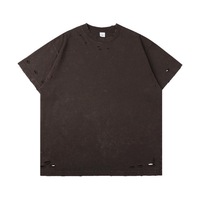 T-shirt Homme 300g Grammage Lourd Délavé Effet Vieilli Trous Découpés Coupe Décontractée Batik Tendance Manches Courtes