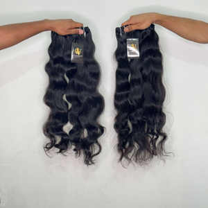 Paquetes de cabello humano ondulado de cuerpo doble de cabello indio de alta calidad, paquete de cabello de templo ondulado recto - Product Image 2