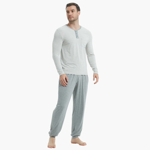 Cotton <b>Mens</b> Pajamas Set Long Sleeve Henley Bamboo Sleepwear Top Soft Jogger Pants Pajamas Cool <b>Pj</b> Set Bamboo Loungewear Set - Product Image 2