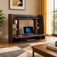 Bureau d'ordinateur convertible mural avec surface en bois, meuble gain de place pour la maison