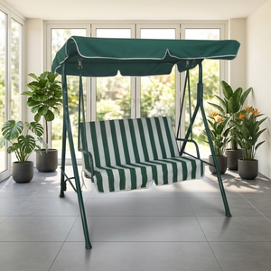Fauteuil balançoire de jardin extérieur 2 <span class=keywords><strong>places</strong></span> personnalisable avec coussin rayé, auvent festonné et <span class=keywords><strong>hamac</strong></span> de véranda en métal - Product Image 3