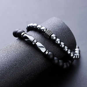 Commercio all'ingrosso di <span class=keywords><strong>ematite</strong></span> <span class=keywords><strong>naturale</strong></span> nero smerigliato braccialetto di perline Set gioielli perline a strati bracciali per gli uomini regali - Product Image 2